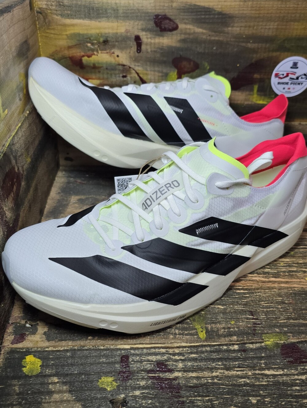 Adidas Adizero Takumi Sen White Black Volt JQ2818 shoe size 12 Women= 11 Men New